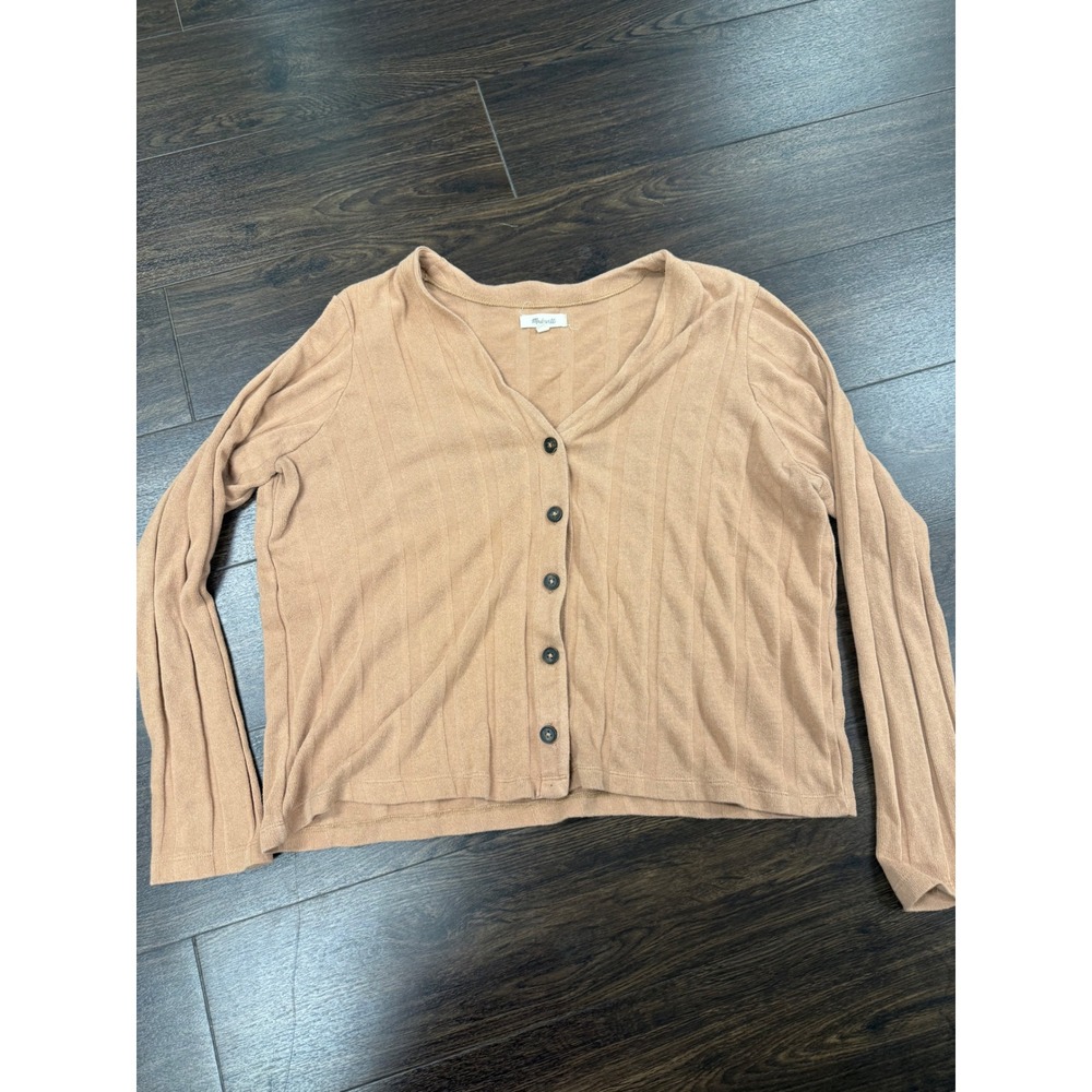 Madewell Ribbed Button-Front Cardigan – Tan/Camel – Size Large
